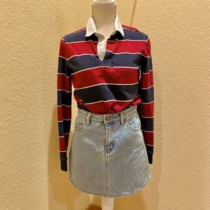 Retro Blue and Red, Ladies Long Sleeve Polo Shirt